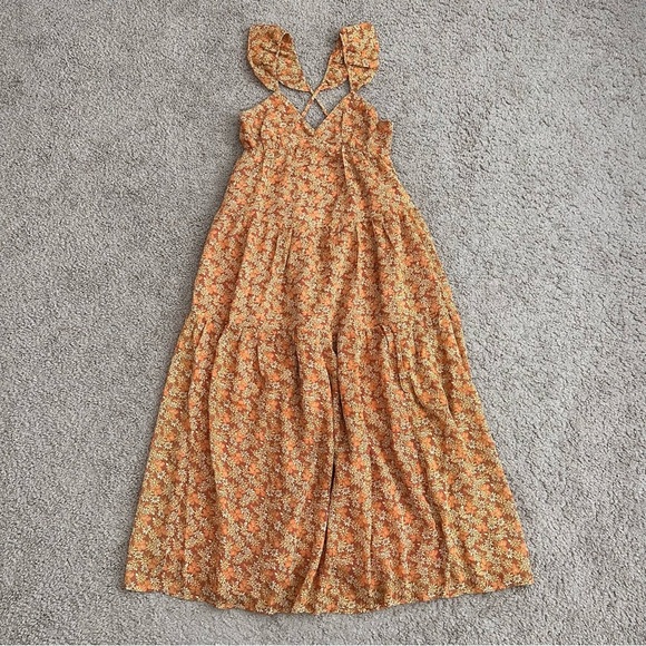 Madewell Floral Georgette Ruffle Sleeve Tiered Midi Dress